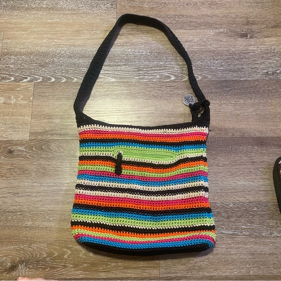 The SAK Crossbody Shoulder Bag Purse&Wallet Crochet Rainbow Color Stripe Boho - Picture 5 of 7